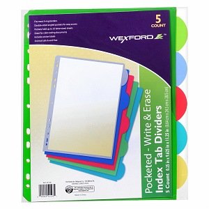 Walgreens Index Tab Dividers with Pockets, Pack of 5