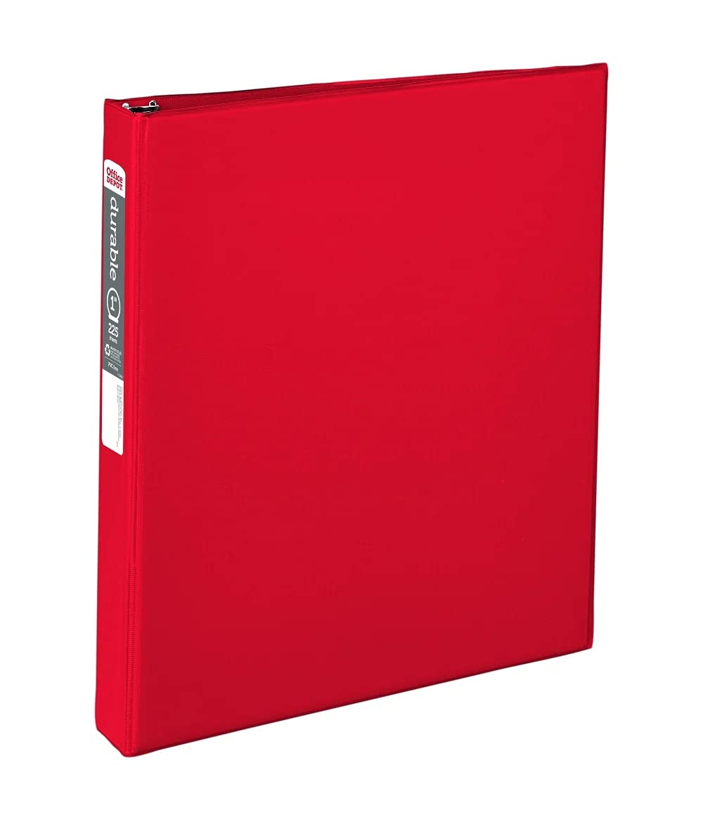 OfficeMax Durable Reference Binders with Round Ring 1", Red