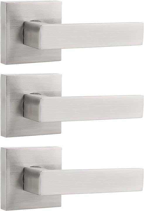 Probrico 3 Pack Door Handles in Satin Nickel, Half Dummy Non-Turning Function Door Levers Set,Square Bar Modern Style,Single Dummy,Universal Handing,Heavy Duty