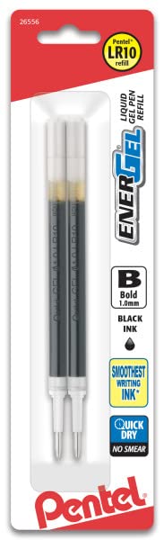 Pentel Refill Ink - for EnerGel Gel Pen 1.0mm Metal Tip, Bold, Black Ink 2 Pack