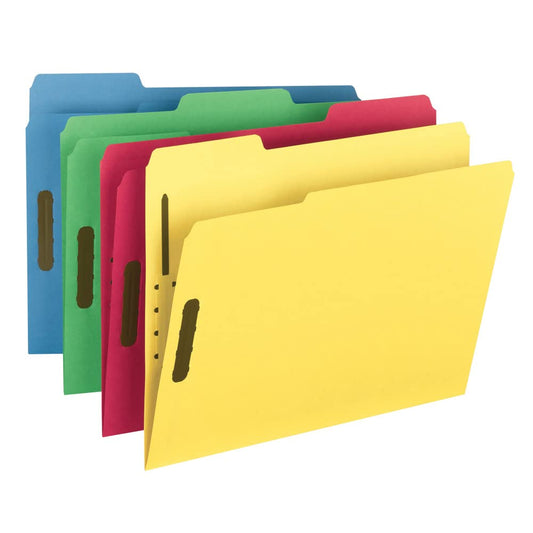 Smead Fastener File Folder, 2 Fasteners, Reinforced 1/3-cut Tab, Letter Size, Assorted Colors, 50 Per Box (11975)