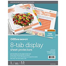 Office Depot Brand Tabbed Sheet Protectors, 8-Tab, Assorted Colors