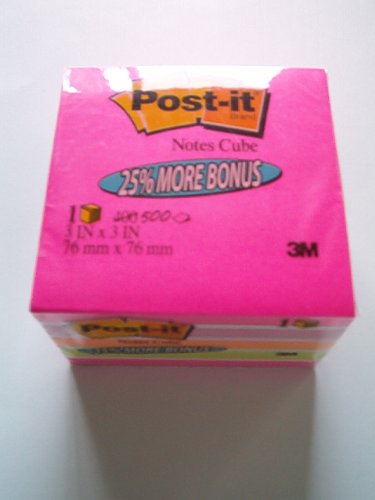 Post-it Notes Cube, 3" x 3", Ultra Colors, 500 Sheets