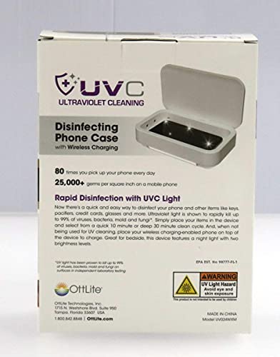 OttLite UVC Disinfecting Phone Case with Wireless Charging - UV Light Sanitizer + Wireless Charger + Aroma Diffuser, Kills up to 99.9% of Bacteria & Viruses, Cell Phone, Keys, Glasses, Makeup Tools