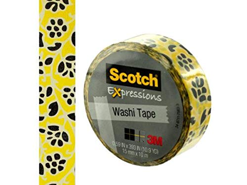 Scotch Expressions Washi Tape, 5/8" x 393", Gold Flowers