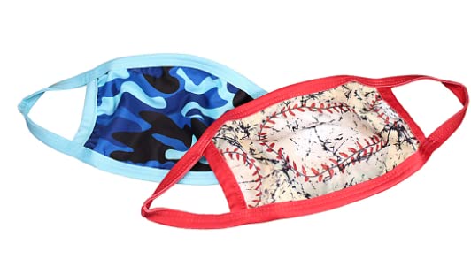 Washable Kids Face Mask Camouflage and Baseball Print 2 Pack New