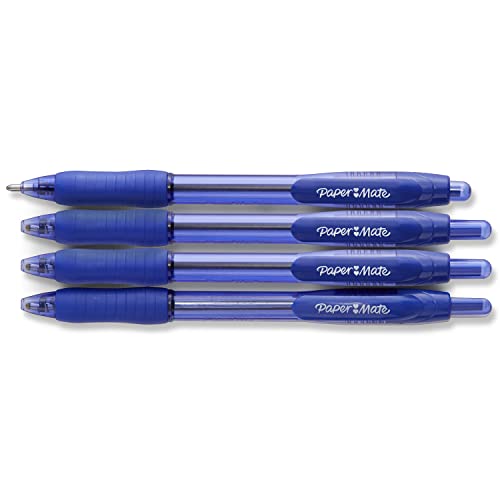 Paper Mate Profile Retractable Ballpoint Pen, Bold Point, Translucent Barrel, Blue Ink, 4 Count