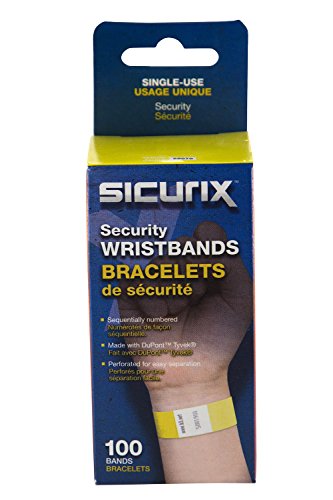 SICURIX Sequentially Numbered Security Wristbands 100 Pack Yellow (85070)