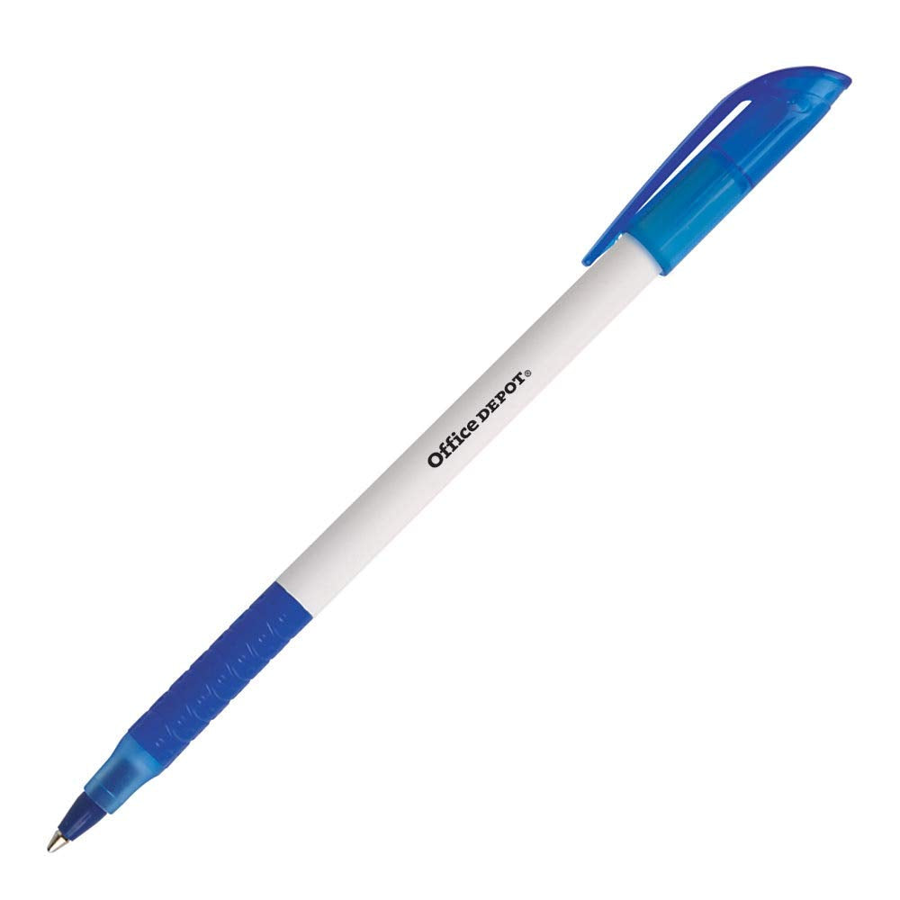 Office Depot Grip Ballpoint Pens, Medium Point, 1.0 mm, White Barrel, Blue Ink, Pack Of 12, 19002