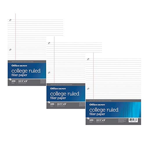 Office Depot College Ruled Filler Paper Pack of 3 300 Sheets 10.5 inch x 8 inch