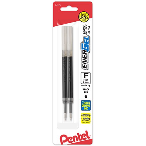 Pentel LRN5BP2A Refill Ink, for EnerGel & Lancelot Gel Pen, 0.5mm Needle Tip, Fine, Black Ink, 2 pieces per 1 pack