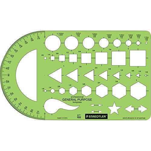 Staedtler Template, Geometric Shapes/Symbols, Protractor, Inch Scale, 9.5 x 5.5 Inches (977102)