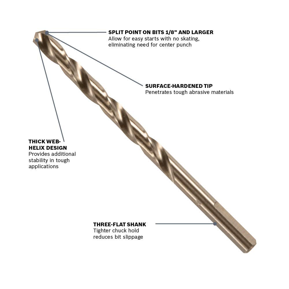 BOSCH CO2139B 3/16 In. x 3-1/2 In. Cobalt M42 Drill Bit