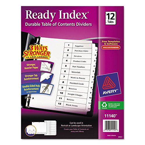 Avery Ready Index Table of Contents Dividers, Black/White, 12-tab Set (11140) (Pack of 3)