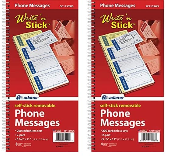 Adams Write 'N Stick Message Pad, 2-Part, Carbonless, Blue, 5-1/4" x 11", 200 Sets per Book (SC1153WS) (Pack of 2)