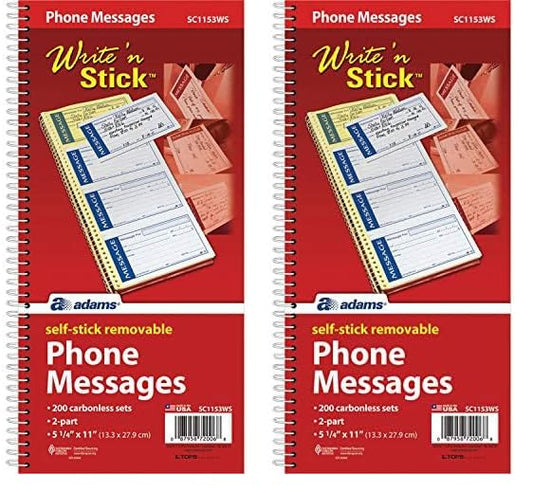 Adams Write 'N Stick Message Pad, 2-Part, Carbonless, Blue, 5-1/4" x 11", 200 Sets per Book (SC1153WS) (Pack of 2)