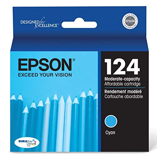 Epson 124 DURABrite Ultra Ink Standard Capacity Cyan Cartridge (T124220-S) Works with Stylus NX-125, NX-127, NX-130, NX-230, NX-330, NX-420, NX-430, WorkForce WF-320, WF-323, WF-325, WF-435