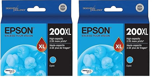 Epson T200 DURABrite Ultra -Ink High Capacity Cyan -Cartridge (T200XL220-S) for Select Expression and Workforce Printers, Large (Pack of 2)