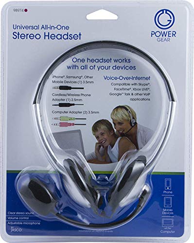 Power Gear Universal Over the Ear Headphones, All In One, Microphone, Work From Home, Music, Gaming, Works for iPhone Android PC Mac Skype Zoom Teams Discord VoIP, Black, 98974