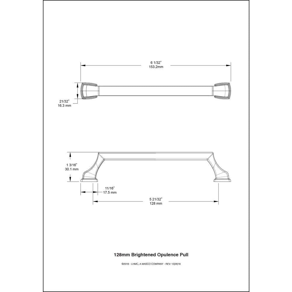 Brightened Opulence 5-1/16 in. (128mm) Center-to-Center Polished Nickel Drawer Pull