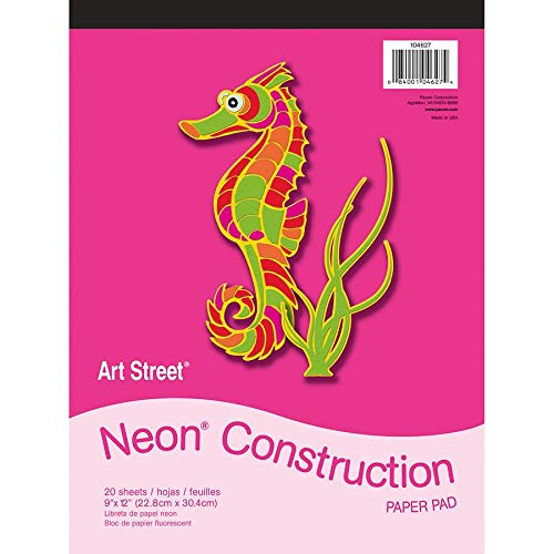 Art Street Neon Art Paper Pad, 5 Assorted Colors, 9" x 12", 20 Sheets