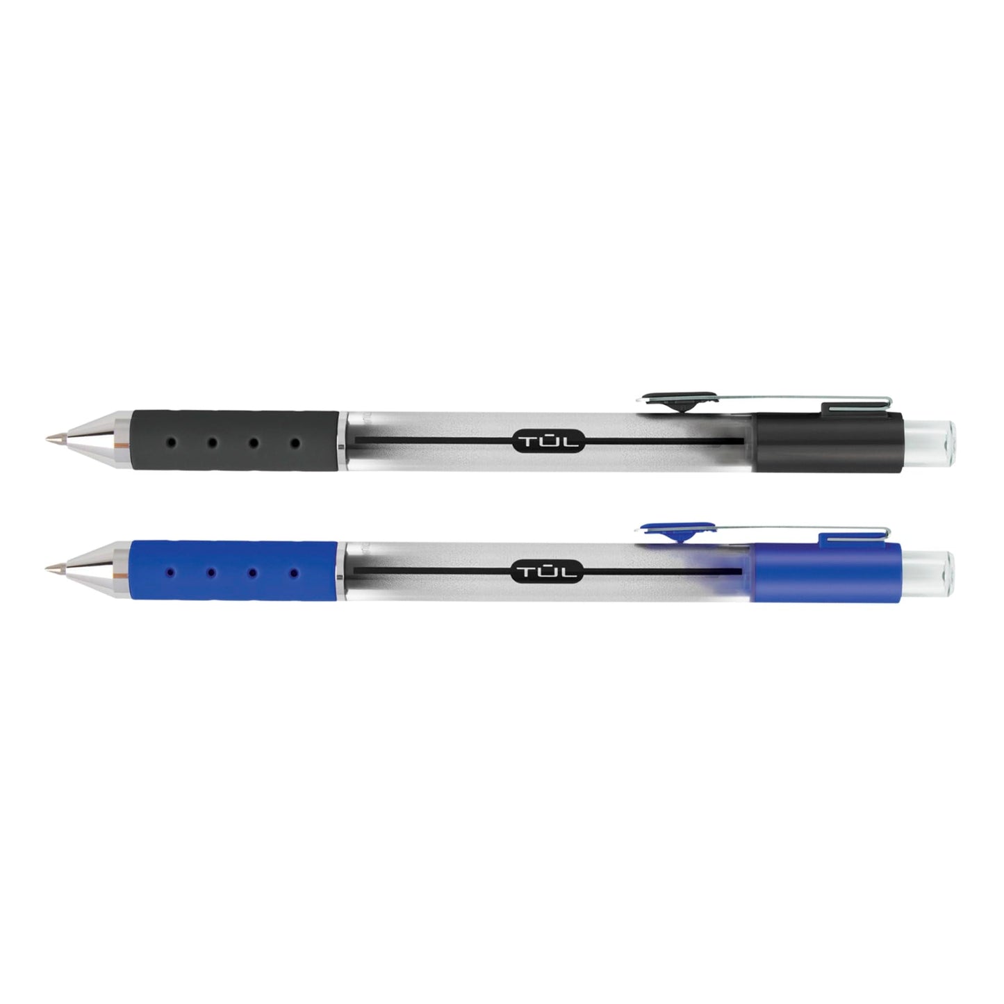 TUL® Retractable Gel Pens, Medium Point, 0.7 mm, Silver Barrel, Black And Blue Inks, Pack Of 4 Pens