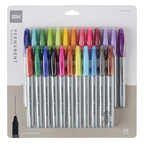 Office Depot Brand Permanent Markers, Ultra-Fine Point, 100% Recycled, Assorted Colors, Pack of 24