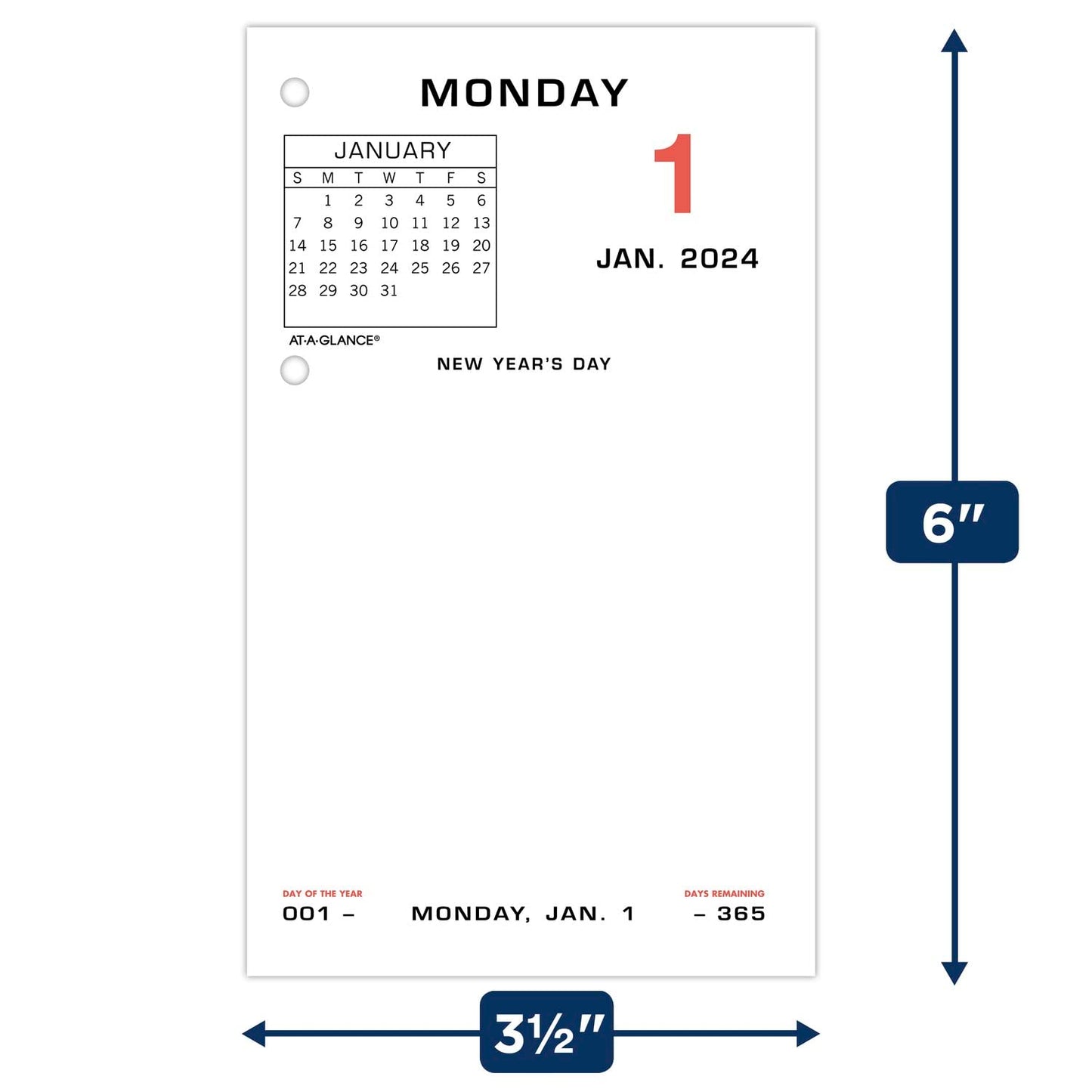 AT-A-GLANCE 2024 Daily Desk Calendar Refill, 3-1/2" x 6", Standard, Loose-Leaf (E0175024)