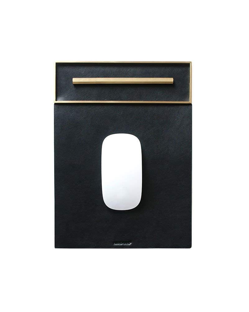 russell+hazel Vegan Leather Mousepad with Accessory Tray, Black with Brass, 7.75� x 11�,43107