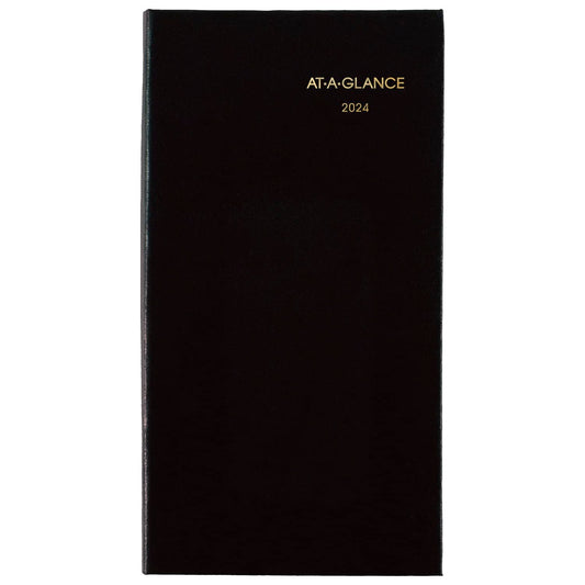 AT-A-GLANCE Fine Diary 2024 Weekly & Monthly Diary, 3" x 6", Pocket Size, Black (72020524)