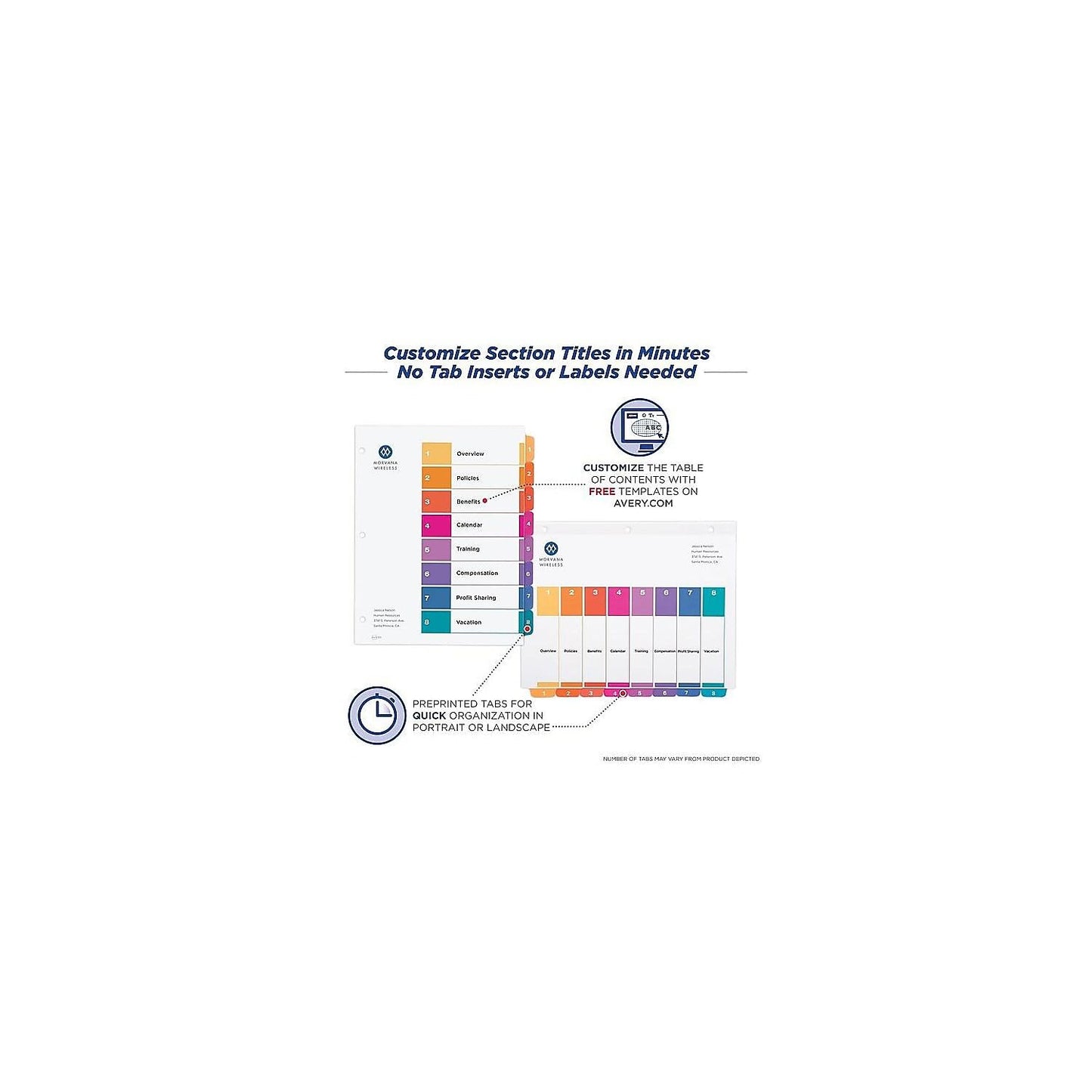 Avery 11133 Ready Index TOC Dividers, Tabs 1-8, Letter Size, Colors, 8 Tabs/St