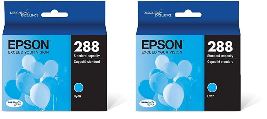 Epson T288 DURABrite Ultra Ink Standard Capacity Cyan Cartridge (T288220-S) for Select Expression Printers, 1 Count (Pack of 2)