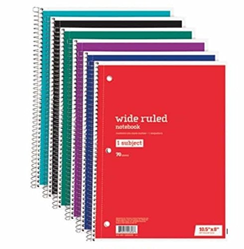 Wide Ruled Notebook, 70 sheets, 1 Subject, 10.5" x 8" - Assorted Color [Office Product]