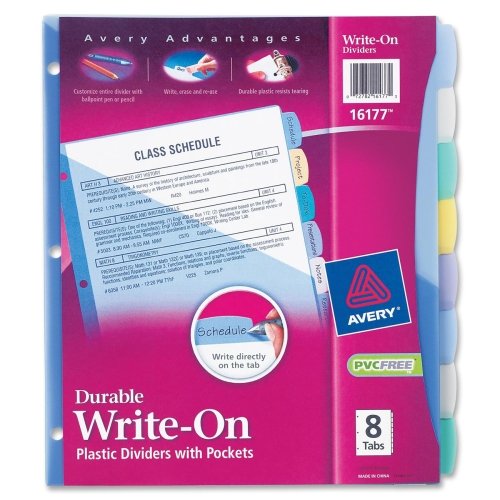 Avery Write & Erase Durable Plastic Dividers With Pockets-8 Multicolor Tabs, 1 Set