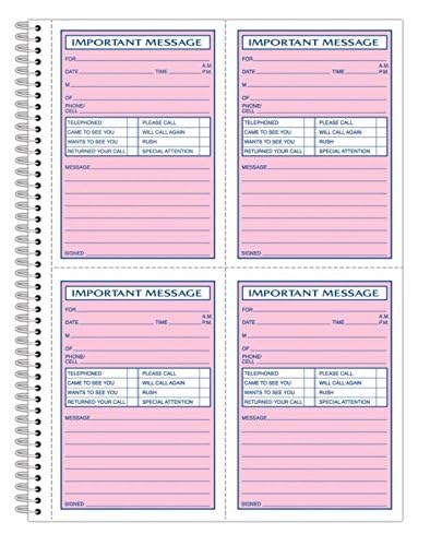 Adams Phone Message Book, 8.06 x 11 Inch, Spiral Bound, 2-Part, Carbonless, 4 Messages per Page, 400 Sets, White and Canary (S1187D)