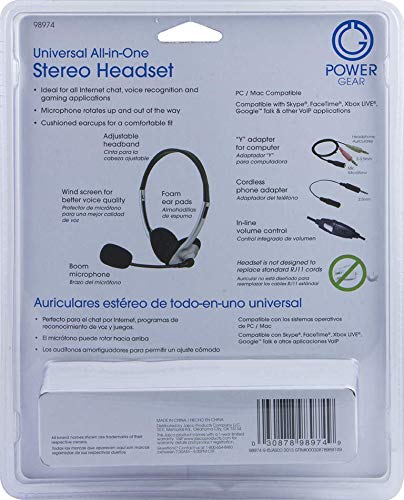 Power Gear Universal Over the Ear Headphones, All In One, Microphone, Work From Home, Music, Gaming, Works for iPhone Android PC Mac Skype Zoom Teams Discord VoIP, Black, 98974