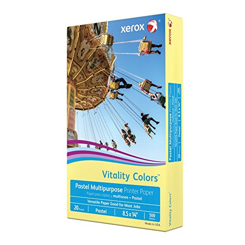 Xerox Vitality Colors Multi-Use Printer Paper, Legal Size (8-1/2" x 14"), 20 Lb, 30% Recycled, Yellow, Ream of 500 Sheets