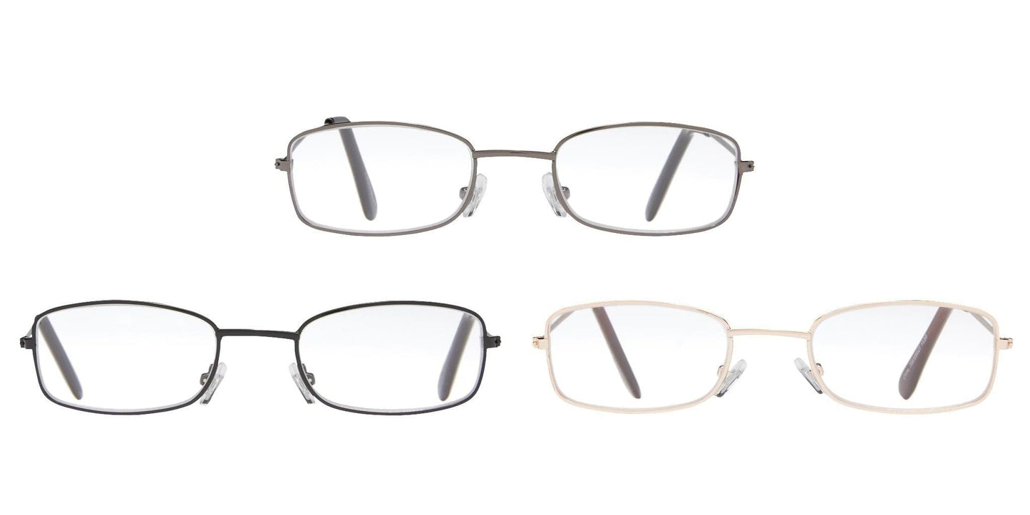 3-Pack Reading Glasses: Black/Gold/Gunmetal