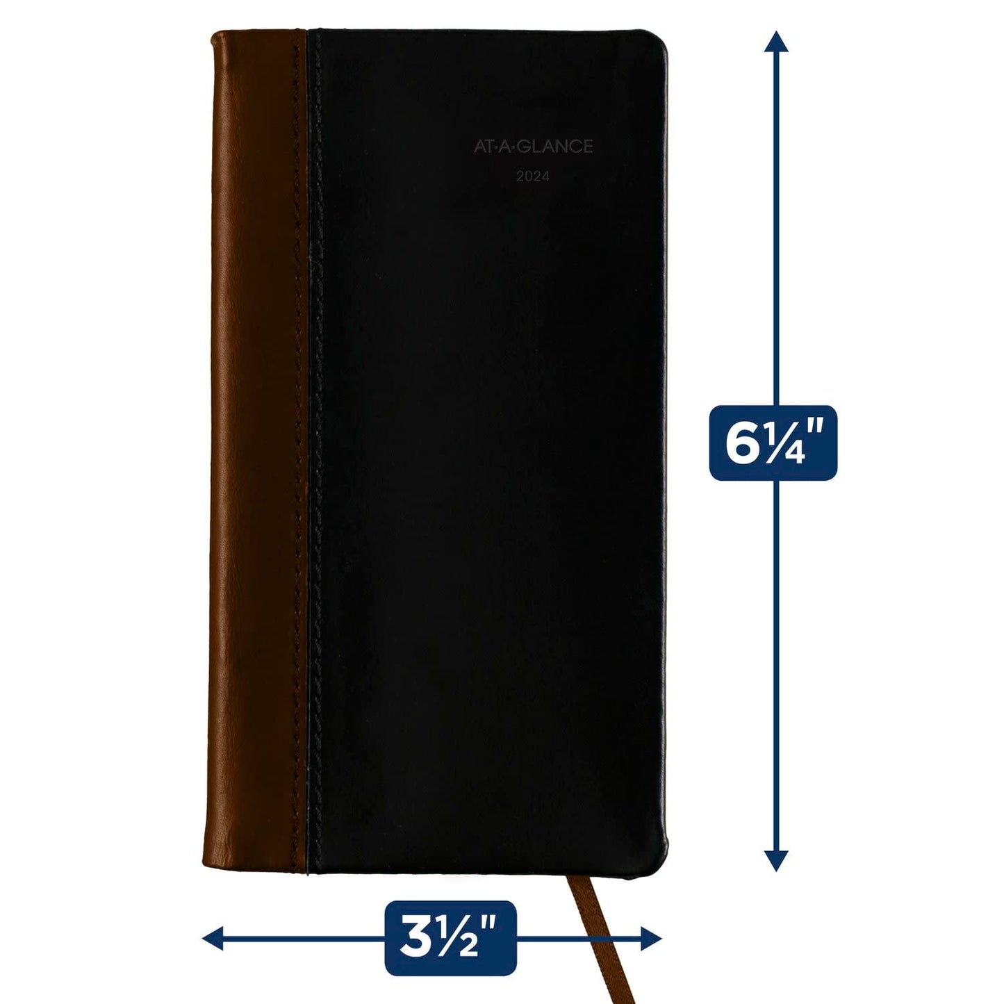 AT-A-GLANCE Fine Diary 2024 Weekly & Monthly Diary, 3" x 6", Pocket Size, Black Brown (74020524)