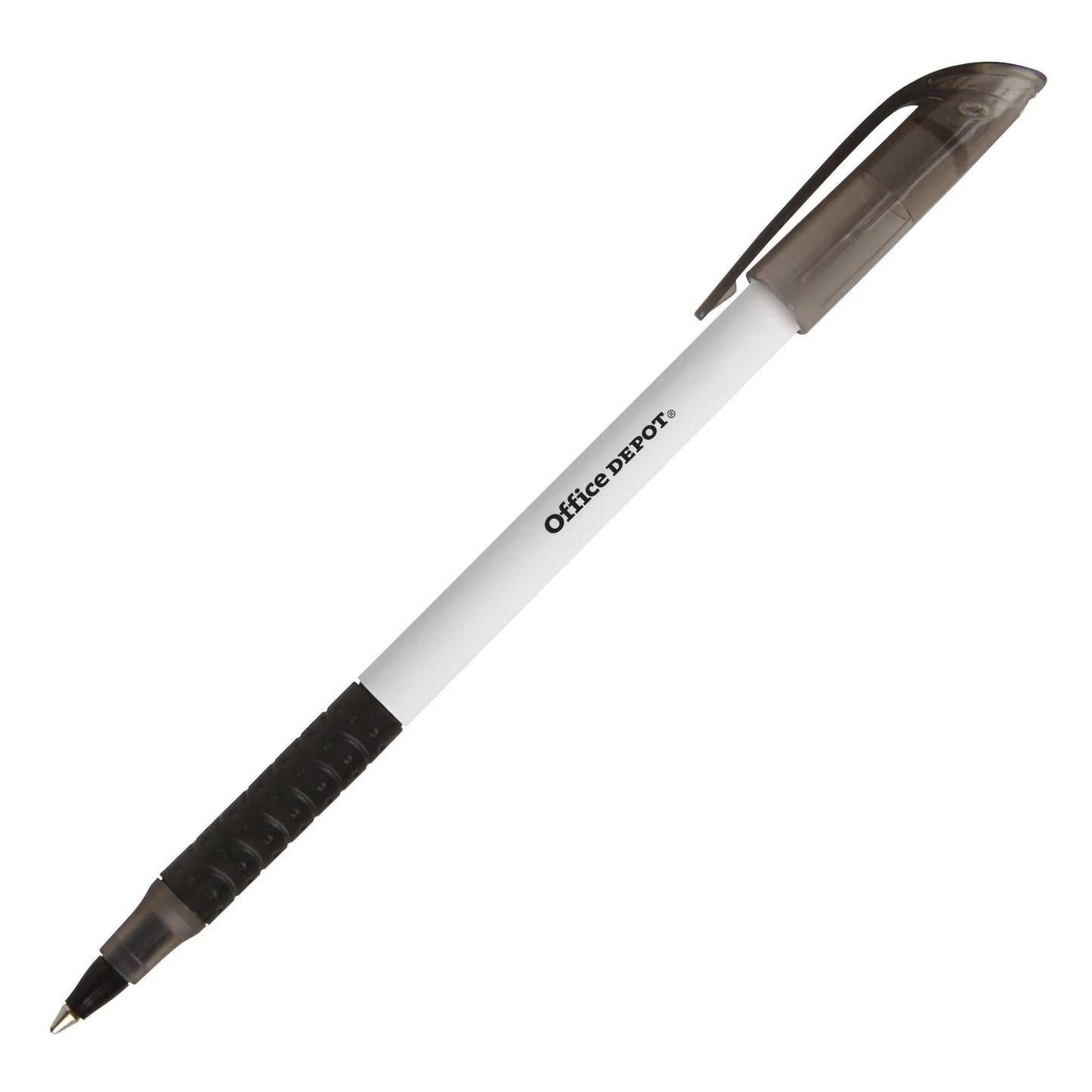 Office Depot Grip Ballpoint Pens, Medium Point, 1.0 mm, White Barrel, Black Ink, Pack Of 12, 19001