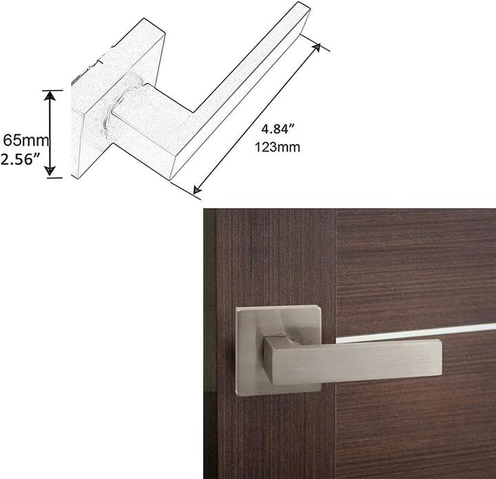 Probrico 3 Pack Door Handles in Satin Nickel, Half Dummy Non-Turning Function Door Levers Set,Square Bar Modern Style,Single Dummy,Universal Handing,Heavy Duty