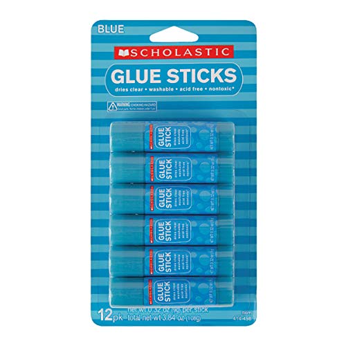 Scholastic Glue Sticks, 0.32 Oz, Blue, Pack of 12