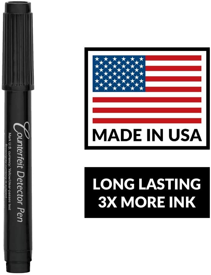 Dri Mark 351R1 Counterfeit Bill Detector Marker Pen - Made in The USA 3 Times More Ink, Pocket Size, Fake Money Checker, Money Loss Prevention Tester & Fraud Protection for U.S. Currency (Pack of 12),Black