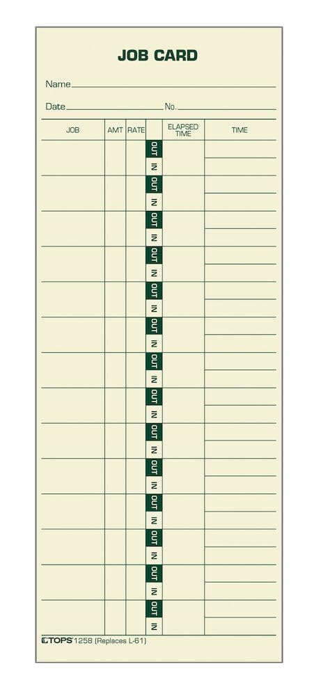 TOPS Job Cards (Replaces L-61, 15-800622), 1-Sided, 3-1/2" x 9", Manila, Green Print, 500-Count (1258)