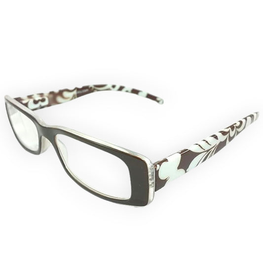 Wink Fancy Brown Floral Rectangle Reading Glass with Matching Pattern Case (+2.00)