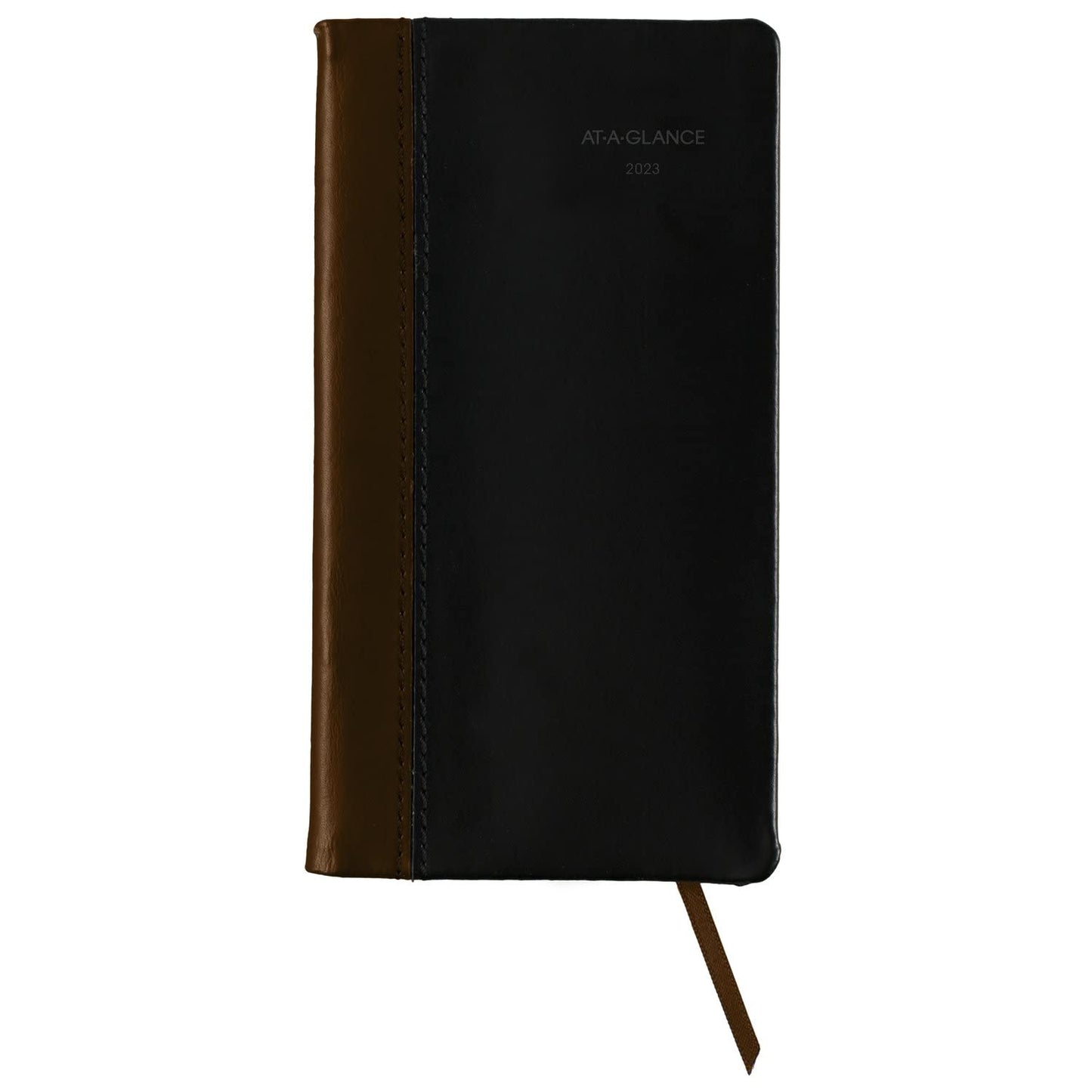 AT-A-GLANCE 2023 Weekly & Monthly Diary, Fine Diary, 3" x 6", Faux Leather, Hardcover, Black/Brown (740205)