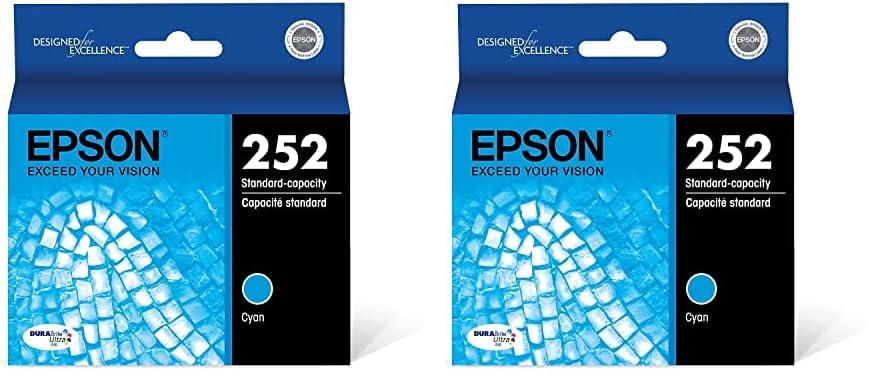 Epson T252 DURABrite Ultra Ink Standard Capacity Cyan Cartridge (T252220-S) for Select Workforce Printers, 1 Count (Pack of 2)
