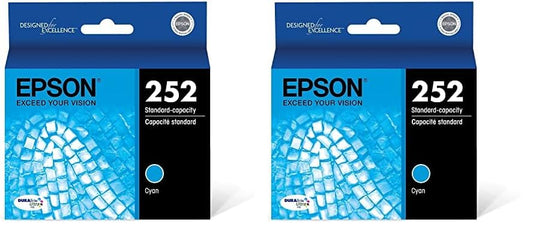 Epson T252 DURABrite Ultra Ink Standard Capacity Cyan Cartridge (T252220-S) for Select Workforce Printers, 1 Count (Pack of 2)