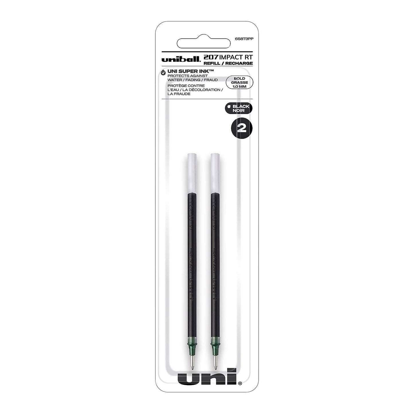 uni-ball® 207™ Impact™ RT Gel Pen Refills, Bold Point, 1.0 mm, Black, Pack of 2 Refills