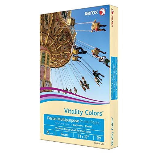 Xerox Vitality Colors Multi-Use Printer Paper, Ledger Size (11" x 17"), 20 Lb, 30% Recycled, Ivory, Ream of 500 Sheets